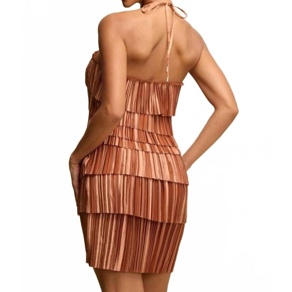 NEW LUXXEL chloe pleated layered mini dress in copper - Picture 2 of 2